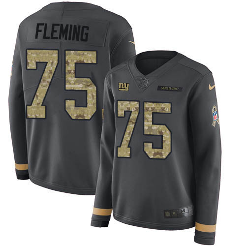 Nike New York Giants #75 Cameron Fleming Anthracite Salute to Service Women’s Stitched NFL Limited Therma Long Sleeve Jersey