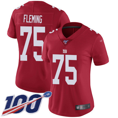 Nike New York Giants #75 Cameron Fleming Red Women’s Stitched NFL Limited Inverted Legend 100th Season Jersey