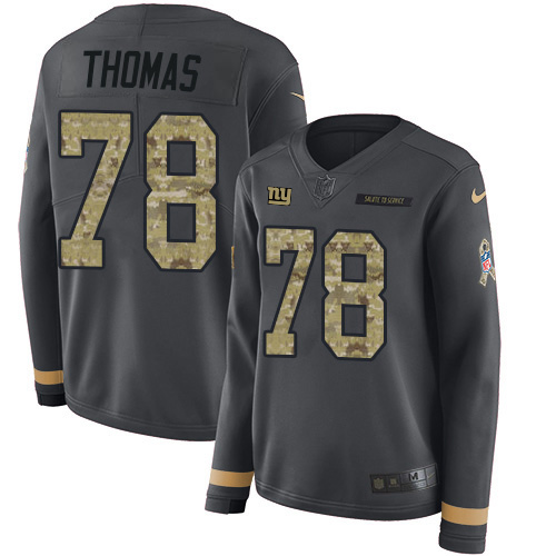 Nike New York Giants #78 Andrew Thomas Anthracite Salute to Service Women’s Stitched NFL Limited Therma Long Sleeve Jersey
