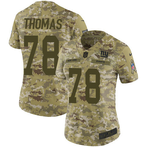 Nike New York Giants #78 Andrew Thomas Camo Women’s Stitched NFL Limited 2018 Salute To Service Jersey