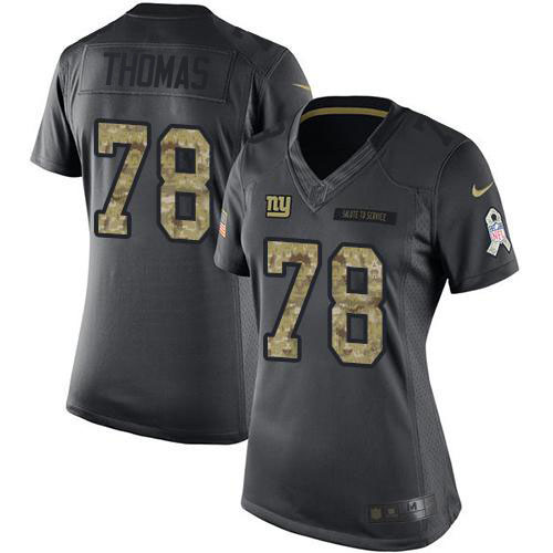 Nike New York Giants #78 Andrew Thomas Black Women’s Stitched NFL Limited 2016 Salute to Service Jersey