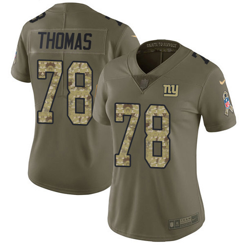 Nike New York Giants #78 Andrew Thomas Olive/Camo Women’s Stitched NFL Limited 2017 Salute To Service Jersey
