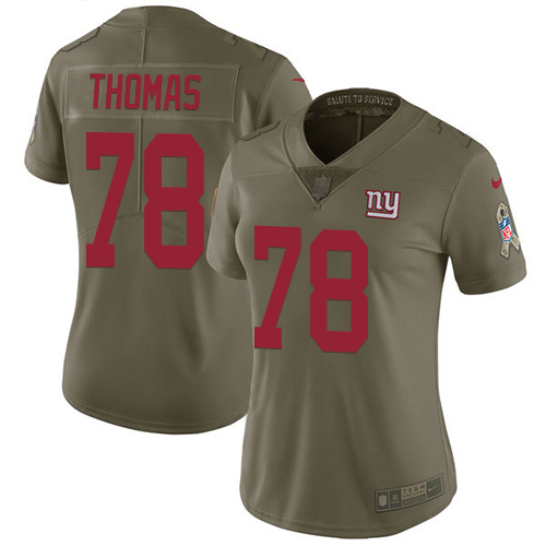 Nike New York Giants #78 Andrew Thomas Olive Women’s Stitched NFL Limited 2017 Salute To Service Jersey