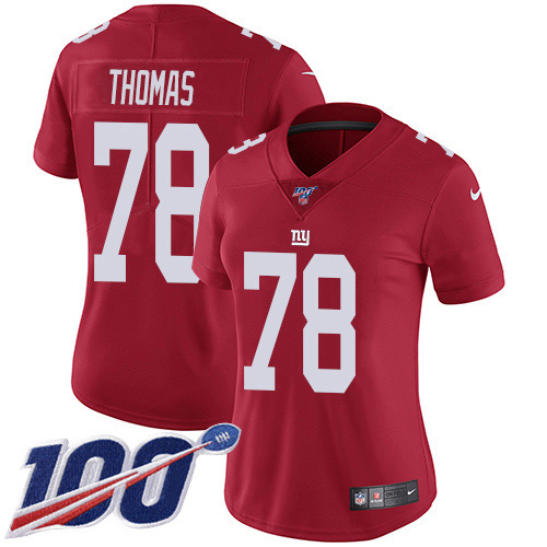 Nike New York Giants #78 Andrew Thomas Red Alternate Women’s Stitched NFL 100th Season Vapor Untouchable Limited Jersey