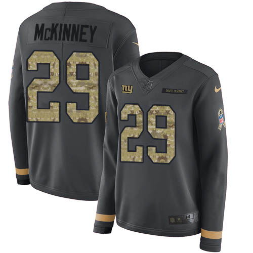 Nike New York Giants #29 Xavier McKinney Anthracite Salute to Service Women’s Stitched NFL Limited Therma Long Sleeve Jersey