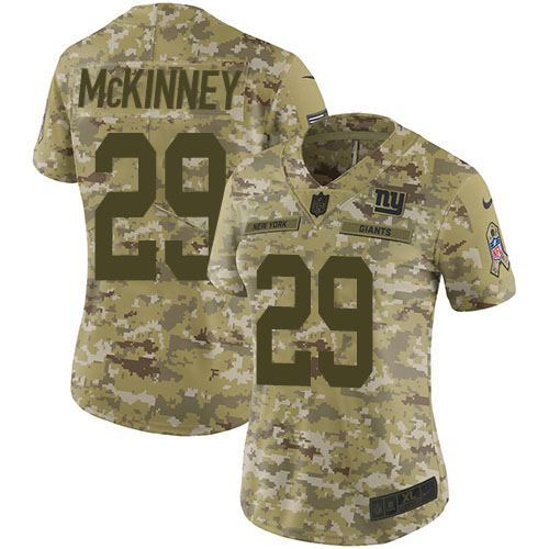 Nike New York Giants #29 Xavier McKinney Camo Women’s Stitched NFL Limited 2018 Salute To Service Jersey