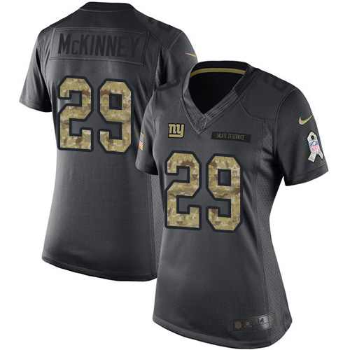 Nike New York Giants #29 Xavier McKinney Black Women’s Stitched NFL Limited 2016 Salute to Service Jersey