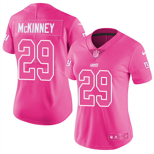 Nike New York Giants #29 Xavier McKinney Pink Women’s Stitched NFL Limited Rush Fashion Jersey