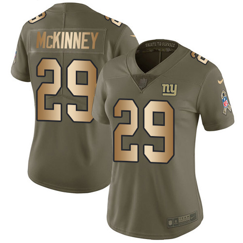Nike New York Giants #29 Xavier McKinney Olive/Gold Women’s Stitched NFL Limited 2017 Salute To Service Jersey
