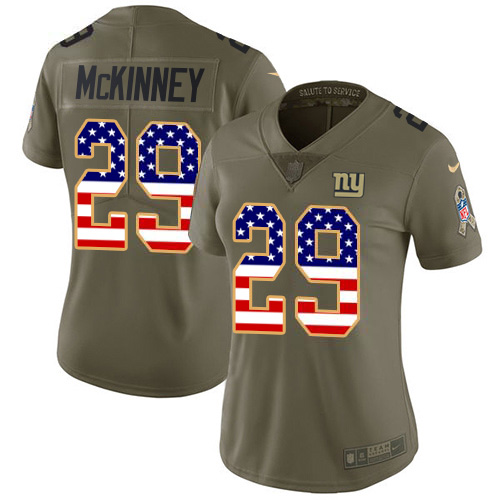 Nike New York Giants #29 Xavier McKinney Olive/USA Flag Women’s Stitched NFL Limited 2017 Salute To Service Jersey