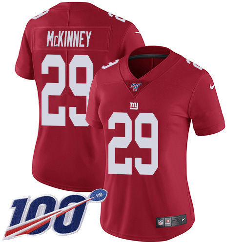 Nike New York Giants #29 Xavier McKinney Red Alternate Women’s Stitched NFL 100th Season Vapor Untouchable Limited Jersey