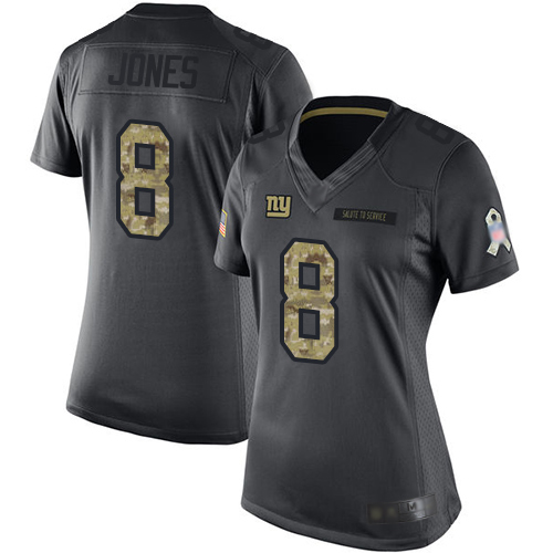 Nike New York Giants #8 Daniel Jones Black Women’s Stitched NFL Limited 2016 Salute to Service Jersey