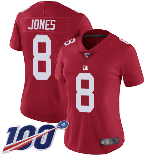 Nike New York Giants #8 Daniel Jones Red Alternate Women’s Stitched NFL 100th Season Vapor Limited Jersey