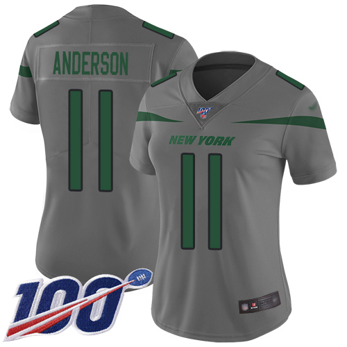 Nike New York Jets #11 Robby Anderson Gray Women’s Stitched NFL Limited Inverted Legend 100th Season Jersey
