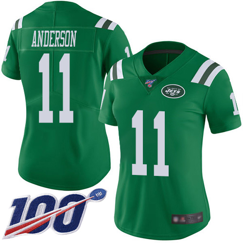 Nike New York Jets #11 Robby Anderson Green Women’s Stitched NFL Limited Rush 100th Season Jersey