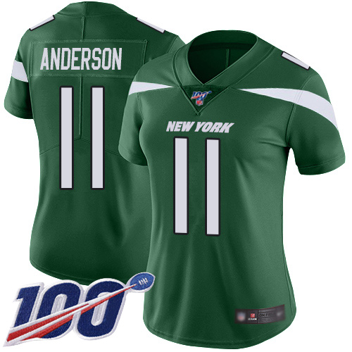 Nike New York Jets #11 Robby Anderson Green Team Color Women’s Stitched NFL 100th Season Vapor Limited Jersey