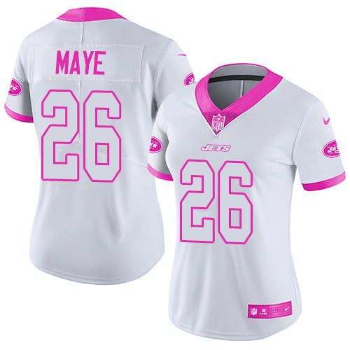 Nike New York Jets #26 Marcus Maye White/Pink Women’s Stitched NFL Limited Rush Fashion Jersey
