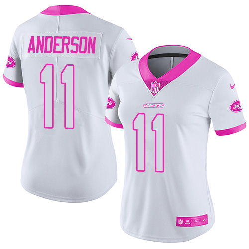 Nike New York Jets #11 Robby Anderson White/Pink Women’s Stitched NFL Limited Rush Fashion Jersey
