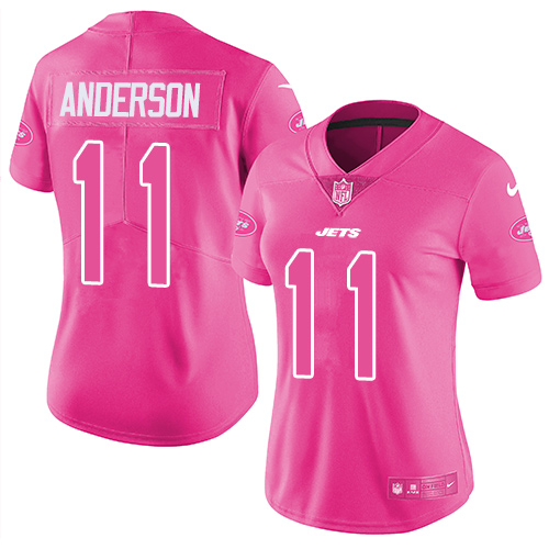 Nike New York Jets #11 Robby Anderson Pink Women’s Stitched NFL Limited Rush Fashion Jersey