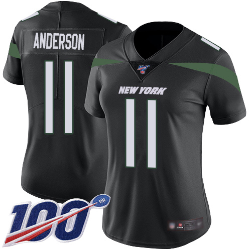 Nike New York Jets #11 Robby Anderson Black Alternate Women’s Stitched NFL 100th Season Vapor Limited Jersey