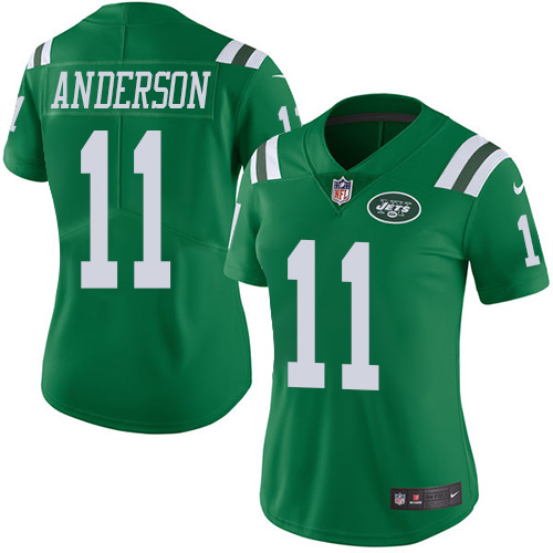 Nike New York Jets #11 Robby Anderson Green Women’s Stitched NFL Limited Rush Jersey