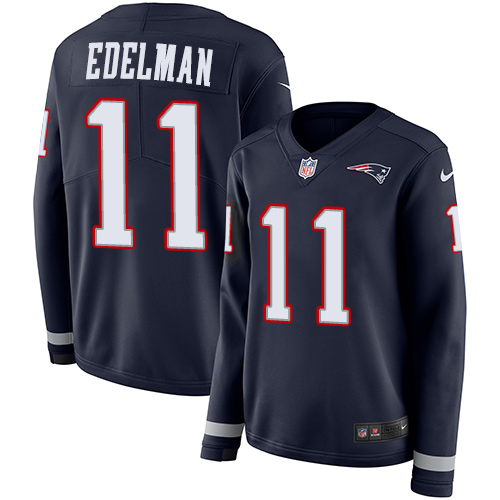 Nike New England Patriots #11 Julian Edelman Navy Blue Team Color Women’s Stitched NFL Limited Therma Long Sleeve Jersey