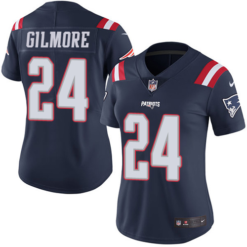 Nike New England Patriots #24 Stephon Gilmore Navy Blue Women’s Stitched NFL Limited Rush Jersey