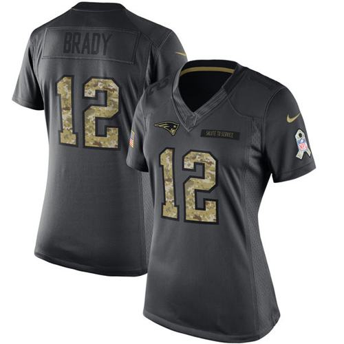 Nike New England Patriots #12 Tom Brady Black Women’s Stitched NFL Limited 2016 Salute to Service Jersey