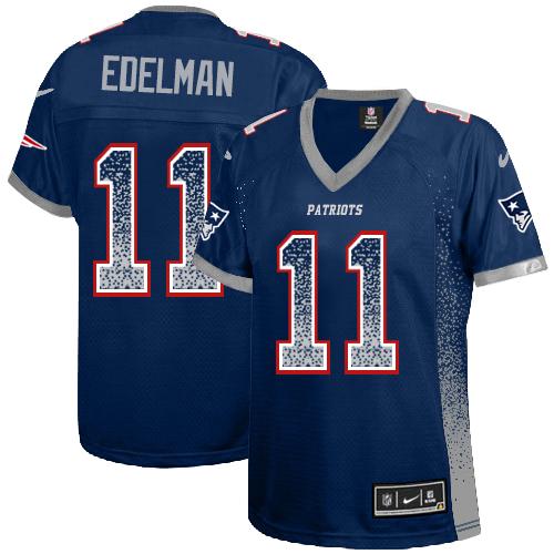 Nike New England Patriots #11 Julian Edelman Navy Blue Team Color Women’s Stitched NFL Elite Drift Fashion Jersey