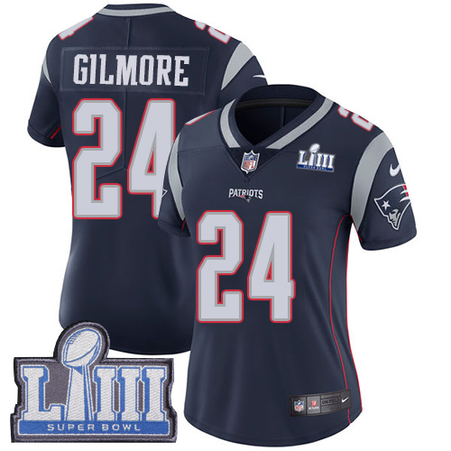Nike New England Patriots #24 Stephon Gilmore Navy Blue Team Color Super Bowl LIII Bound Women’s Stitched NFL Vapor Untouchable Limited Jersey