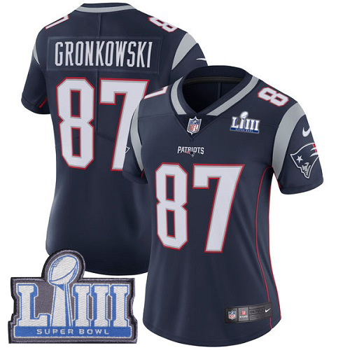 Nike New England Patriots #87 Rob Gronkowski Navy Blue Team Color Super Bowl LIII Bound Women’s Stitched NFL Vapor Untouchable Limited Jersey
