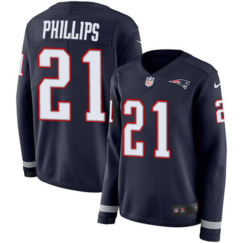 Nike New England Patriots #21 Adrian Phillips Navy Blue Team Color Women’s Stitched NFL Limited Therma Long Sleeve Jersey