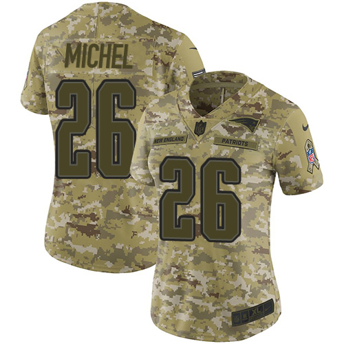 Nike New England Patriots #26 Sony Michel Camo Women’s Stitched NFL Limited 2018 Salute to Service Jersey