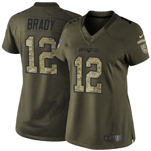 Nike New England Patriots #12 Tom Brady Green Women’s Stitched NFL Limited 2015 Salute to Service Jersey