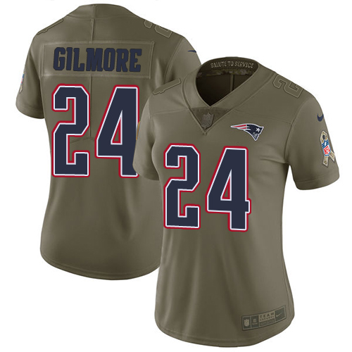 Nike New England Patriots #24 Stephon Gilmore Olive Women’s Stitched NFL Limited 2017 Salute to Service Jersey