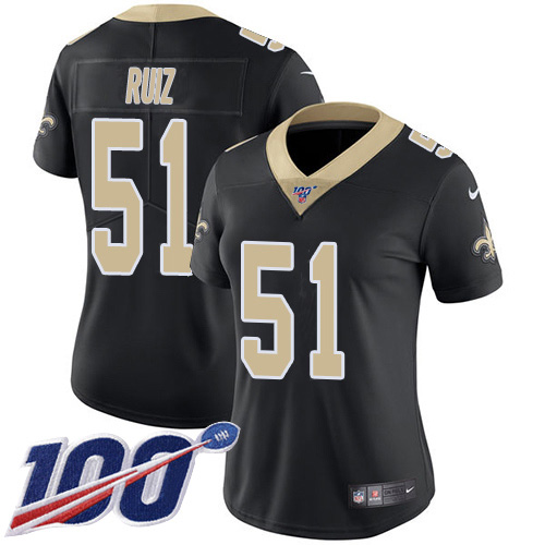 Nike New Orleans Saints #51 Cesar Ruiz Black Team Color Women’s Stitched NFL 100th Season Vapor Untouchable Limited Jersey