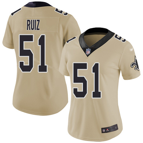 Nike New Orleans Saints #51 Cesar Ruiz Gold Women’s Stitched NFL Limited Inverted Legend Jersey