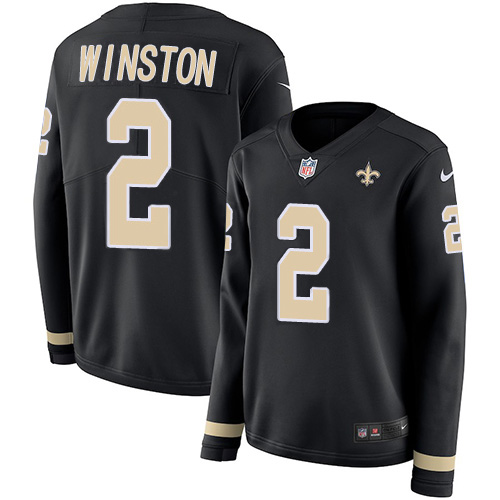 Nike New Orleans Saints #2 Jameis Winston Black Team Color Women’s Stitched NFL Limited Therma Long Sleeve Jersey