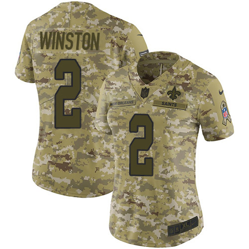 Nike New Orleans Saints #2 Jameis Winston Camo Women’s Stitched NFL Limited 2018 Salute To Service Jersey