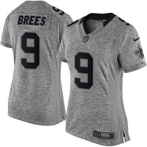 Nike New Orleans Saints #9 Drew Brees Gray Women’s Stitched NFL Limited Gridiron Gray Jersey