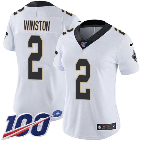 Nike New Orleans Saints #2 Jameis Winston White Women’s Stitched NFL 100th Season Vapor Untouchable Limited Jersey