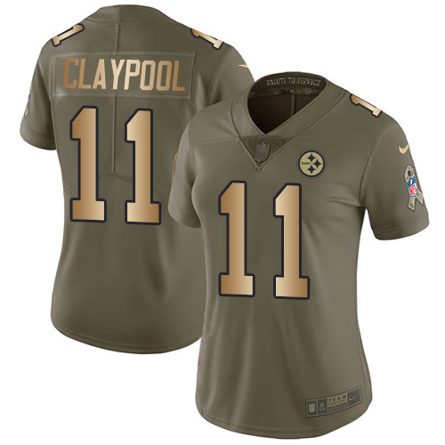 Nike Pittsburgh Steelers #11 Chase Claypool Olive/Gold Women’s Stitched NFL Limited 2017 Salute To Service Jersey