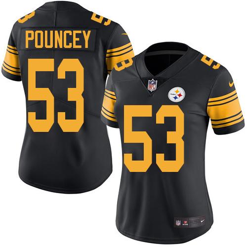 Nike Pittsburgh Steelers #53 Maurkice Pouncey Black Women’s Stitched NFL Limited Rush Jersey