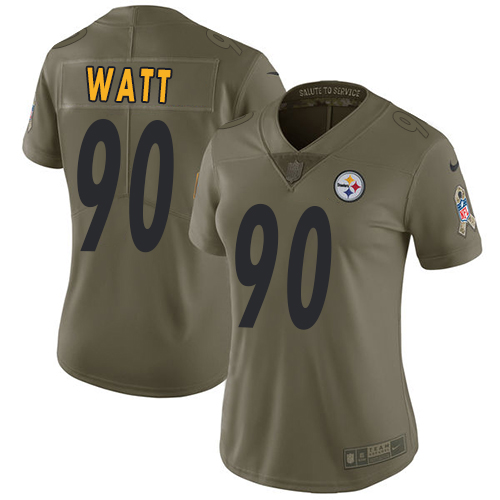 Nike Pittsburgh Steelers #90 T. J. Watt Olive Women’s Stitched NFL Limited 2017 Salute to Service Jersey