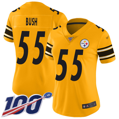 Nike Pittsburgh Steelers #55 Devin Bush Gold Women’s Stitched NFL Limited Inverted Legend 100th Season Jersey