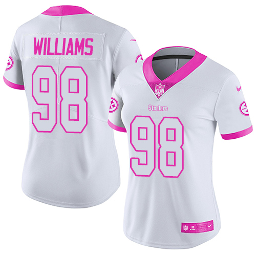 Nike Pittsburgh Steelers #98 Vince Williams White/Pink Women’s Stitched NFL Limited Rush Fashion Jersey