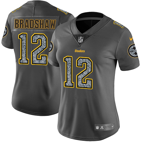 Nike Pittsburgh Steelers #12 Terry Bradshaw Gray Static Women’s Stitched NFL Vapor Untouchable Limited Jersey