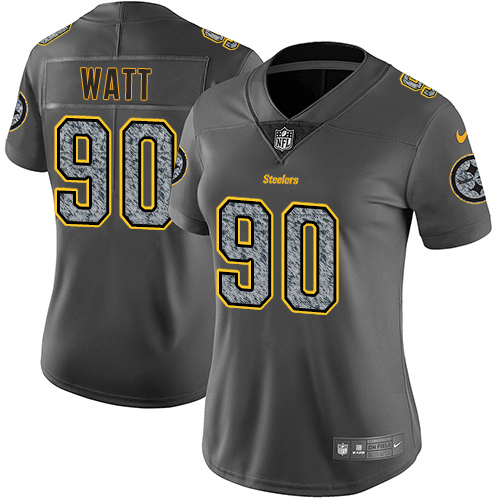 Nike Pittsburgh Steelers #90 T. J. Watt Gray Static Women’s Stitched NFL Vapor Untouchable Limited Jersey