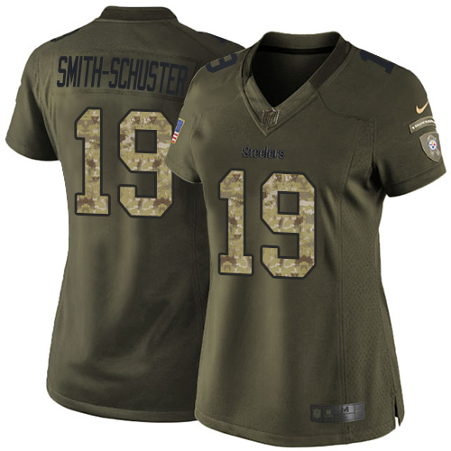 Nike Pittsburgh Steelers #19 JuJu Smith-Schuster Green Women’s Stitched NFL Limited 2015 Salute to Service Jersey