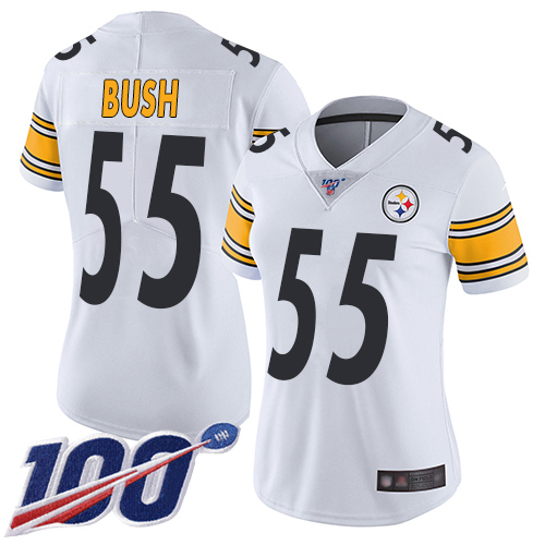 Nike Pittsburgh Steelers #55 Devin Bush White Women’s Stitched NFL 100th Season Vapor Limited Jersey
